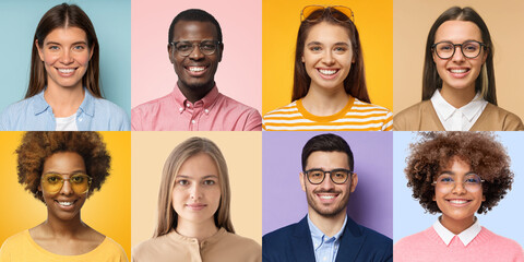 Collage of portrait and face of diverse group of various young people for profile picture