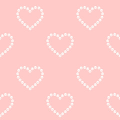 Seamless pearl hearts pattern. Watercolor illustration. Isolated on a pink background.