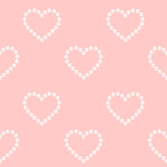 Seamless pearl hearts pattern. Watercolor illustration. Isolated on a pink background.