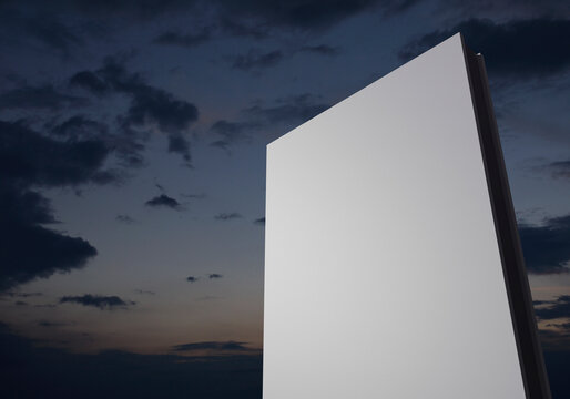 White sign mockup over sunset sky, 3D rendering