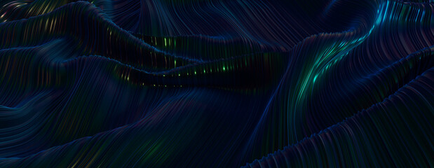 Liquid Texture with Undulations and Swirls. Dark Wallpaper with Colorful Neon Highlights.