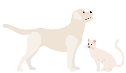dog and cat in flat design, isolated on white background