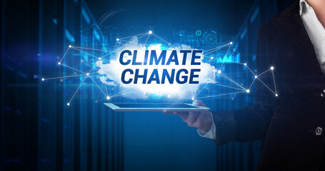 Person holding tablet, technology concept