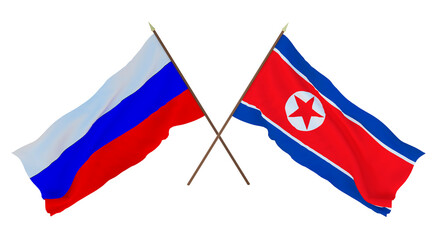 Background for designers, illustrators. National Independence Day. Flags  Russia and  North Korea