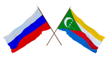 Background for designers, illustrators. National Independence Day. Flags  Russia and Comoros