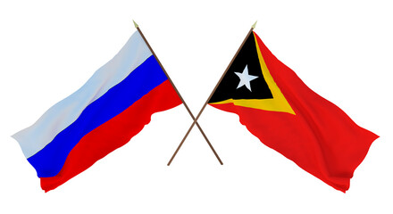 Background for designers, illustrators. National Independence Day. Flags  Russia and East Timor