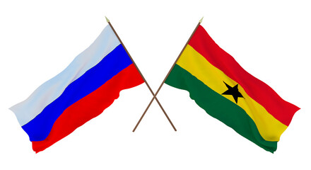 Background for designers, illustrators. National Independence Day. Flags  Russia and Ghana