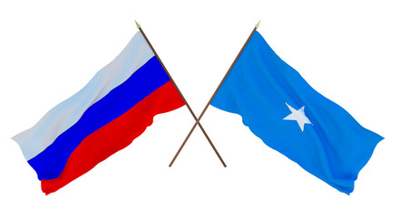 Background for designers, illustrators. National Independence Day. Flags  Russia and Somalia