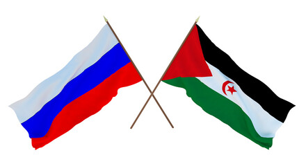 Background for designers, illustrators. National Independence Day. Flags  Russia and Western Sahara