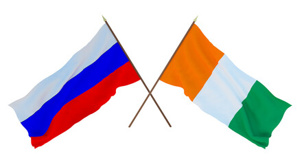 Background for designers, illustrators. National Independence Day. Flags of  Russia and  Côte d'Ivoire