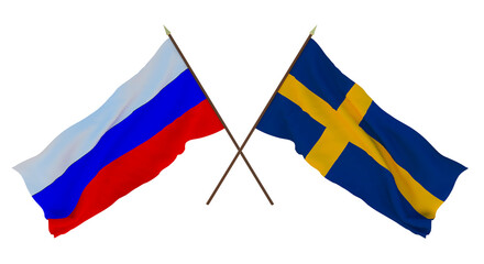 Background for designers, illustrators. National Independence Day. Flags of Russia  Russia and Sweden
