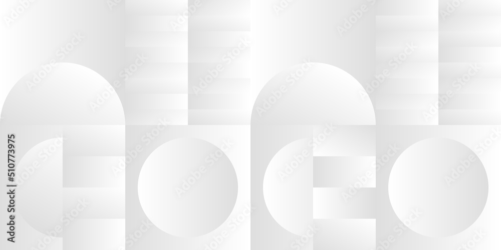 Poster Abstract white and gray gradient background. Modern minimalistic design. Vector illustration with simple shapes like circle, square, rectangle. Monochrome light 3d futuristic design 