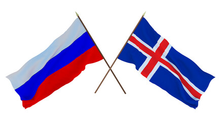 Background for designers, illustrators. National Independence Day. Flags of Russia and Iceland