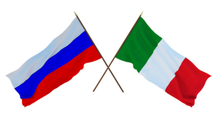 Background for designers, illustrators. National Independence Day. Flags of Russia and Italy