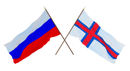 Background for designers, illustrators. National Independence Day. Flags Russia and  Faroe Islands