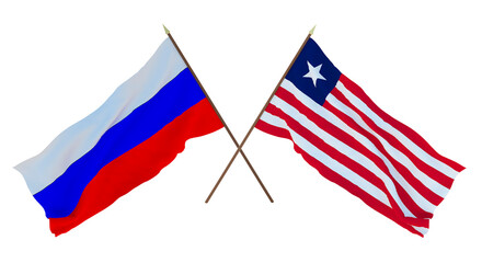 Background for designers, illustrators. National Independence Day. Flags Russia and  Liberia