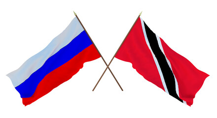 Background for designers, illustrators. National Independence Day. Flags Russia and  Trinidad and Tobago