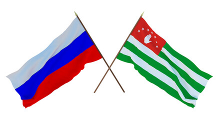 Background for designers, illustrators. National Independence Day. Flags Russia and Abkhazia