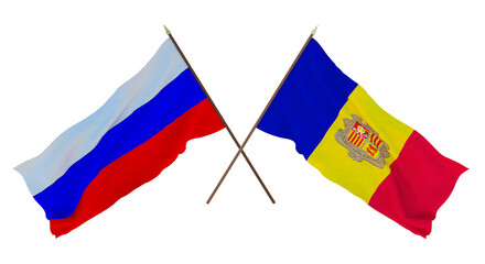 Background for designers, illustrators. National Independence Day. Flags Russia and Andorra