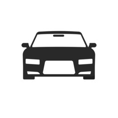 Car icon front vector black or automobile vehicle silhouette shape pictogram isolated on white background, race sport auto graphic clipart cut out image