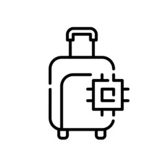 Smart luggage with CPU chip. Pixel perfect, editable stroke line icon