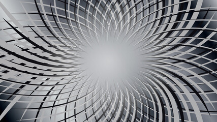 Gradient gray background with circular radial twisted lines.