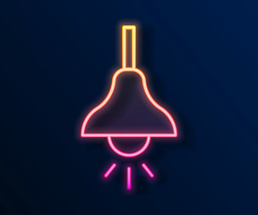 Glowing neon line Lamp hanging icon isolated on black background. Ceiling lamp light bulb. Vector