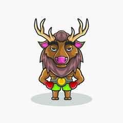 Cute boxing elk deer character illustration