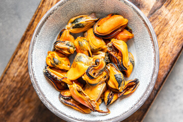 mussels seafood fresh healthy meal food snack diet on the table copy space food background rustic top view keto or paleo diet  vegetarian food pescatarian diet