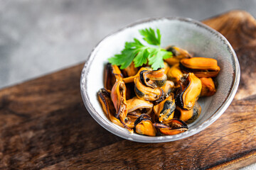 mussels seafood fresh healthy meal food snack diet on the table copy space food background rustic top view keto or paleo diet  vegetarian food pescatarian diet
