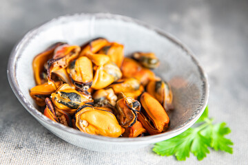 mussels seafood fresh healthy meal food snack diet on the table copy space food background rustic top view keto or paleo diet  vegetarian food pescatarian diet