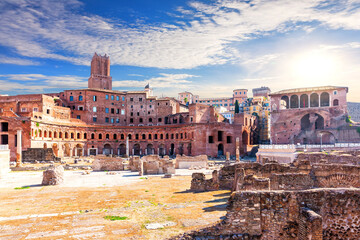 Fototapeta na wymiar Trajan's Forum remains full view, Rome, Italy