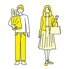 休日　ショッピング　全身　男女のイラスト