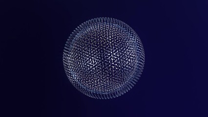 The structure of small atoms joined together to create a massive spherical is dynamic. Abstract Digital, technology, science, engineering, artificial intelligence slow motion background. 3D animation