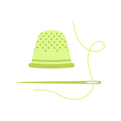 vector illustration with thimble and needle, flat style