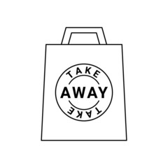 Take Away for food bag, line sign. Takeout service. Pack witch symbol free takeaway food for fast delivery service. Vector illustration