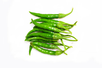 Fresh green chilli peppers isolated on white background