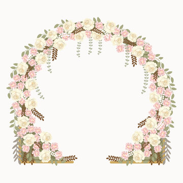 Wedding arch with peony flowers. Vector illustration.