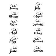 Naklejka premium All months in a nice font: January, February, March, April, May, June, July, August, September, October, November, December