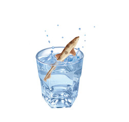 grandes roussette , poisson, évasion, eau, en verre, boire, clapoter, glace, isolé, liquide, abattre, blanc, froid, bleu, éclaboussure, bouillonner, transparent, clair, cool, frais, humide, propre, ra