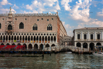 The Doge's Palace and the Bridge of Sighs from the Bacino di San Marco, Venice, Italy