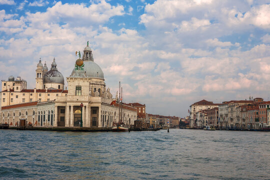 The entrance to the Grand Canal, the Punta della Dogana, and the dome of the Salute from the Bacino di San Marco, Venice, Italy