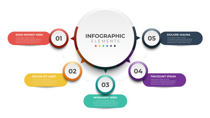 5 list of steps, layout diagram with number of sequence, circular infographic element template