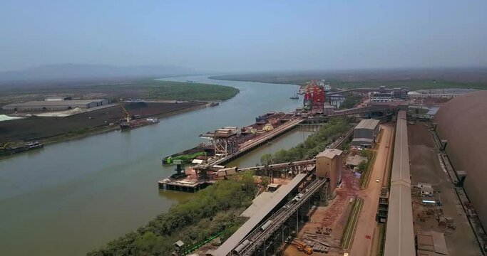 Industrial Port By The Amba River. Dolvi Port In Maharashtra, India. aerial
