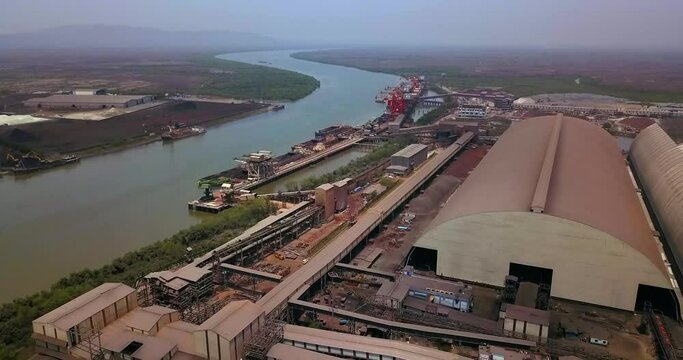 Steelwork Manufacturing Plant At Dolvi Port On The West Coast Of Maharashtra In India. aerial
