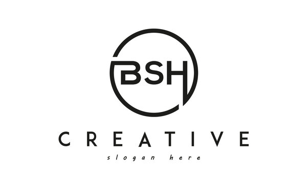 initial BSH three letter logo circle black design