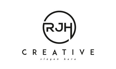 initial RJH three letter logo circle black design