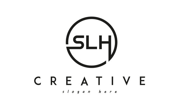 initial SLH three letter logo circle black design	
