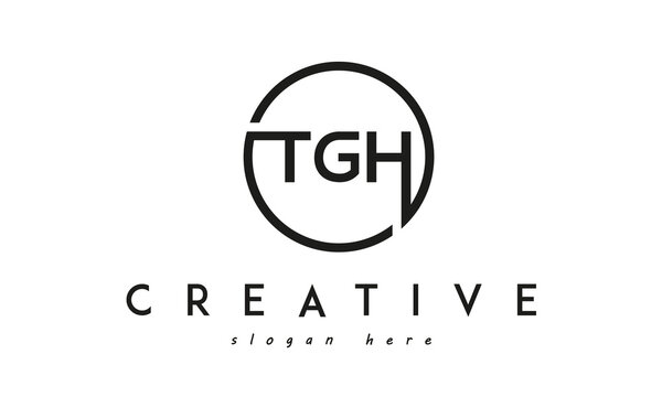 initial TGH three letter logo circle black design	