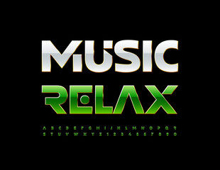 Vector creative logo Music Relax. Stylish Alphabet Letters and Numbers set. Modern Green Font.